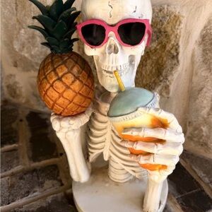 Cute SummerWeen Decor Skeleton Pineapple Drink Statue Resin Spooky